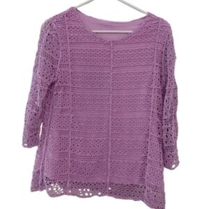 Christopher & Banks Lavender Purple Crochet Lace Shirt size Medium Petite